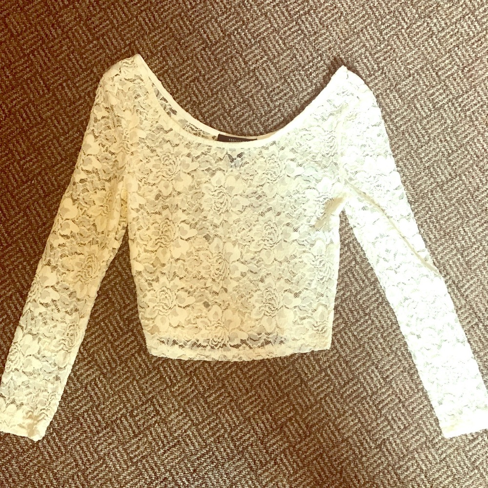 White Lace Long Sleeve Crop Top